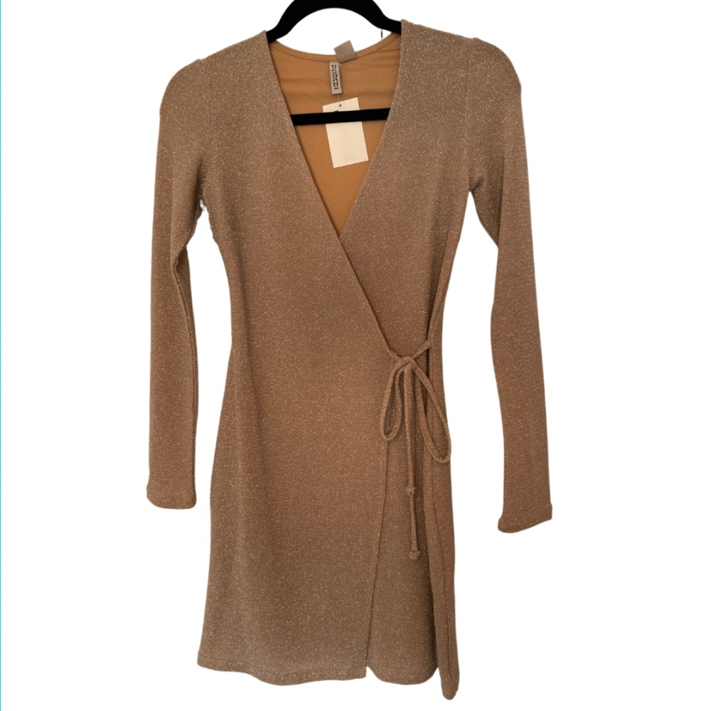 Pink Metallic Long Sleeve Mini Dress